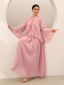 Graceveil Women's Chiffon Flare Sleeve Ruffle Blouse And Elegant Maxi Skirt Set - Pink - View 6