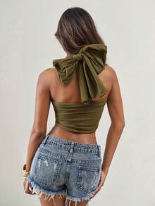 SHEIN ICON Women's Sexy Minimalist Solid Color Cropped Tank Top, Versatile Wear For Summer - Green - View 2