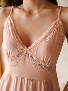 MOTF PREMIUM Conjunto de pijama de modal con parches de encaje, primavera/verano - Rosa vieja - Ver 2