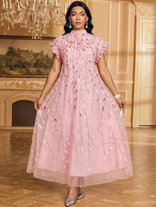 SHEIN Lady Đầm lưới thêu sequin thanh lịch dành cho nữ dự tiệc - Hồng - Xem 5