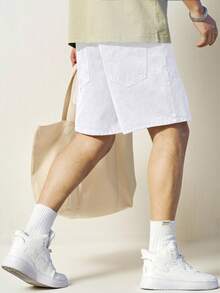 RONVEXI Men's Simple Loose Solid Color Denim Shorts Jorts - White - View 2