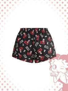 Betty Boop | ROMWE Bộ đồ ngủ thường ngày in hình hoạt hình dễ thương gồm áo hai dây và quần short. - màu đen - Xem 8