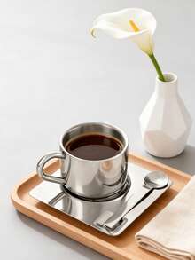 1pc Home Restaurant Nordic Style Design Metal Coffee Cup And Saucer Simple Coffee Set Blogger Tableware - Multicolor - View 7