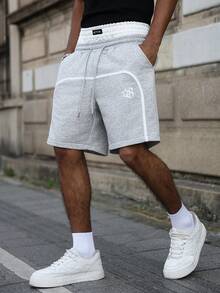 Manfinity Roghcode Manfinity Streetrush Men's Casual Loose Waistband Print Drawstring Summer Shorts - Light Grey - View 6