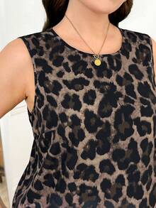 SHEIN LUNE Plus Size Leopard Print Sleeveless Casual Elegant Vacation Dress Brunch Dark Brown Summer - Black and White - View 6