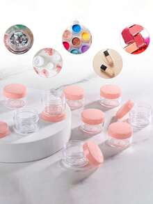 20pcs 5g Pink Transparent Cosmetic Sample Jars, Plastic Containers For Creams, Lotions, Lipstick, Eyeshadow, Nail Powder & Jewelry. Exquisite, Portable, Reusable Travel Accessories. - Pink - View 1