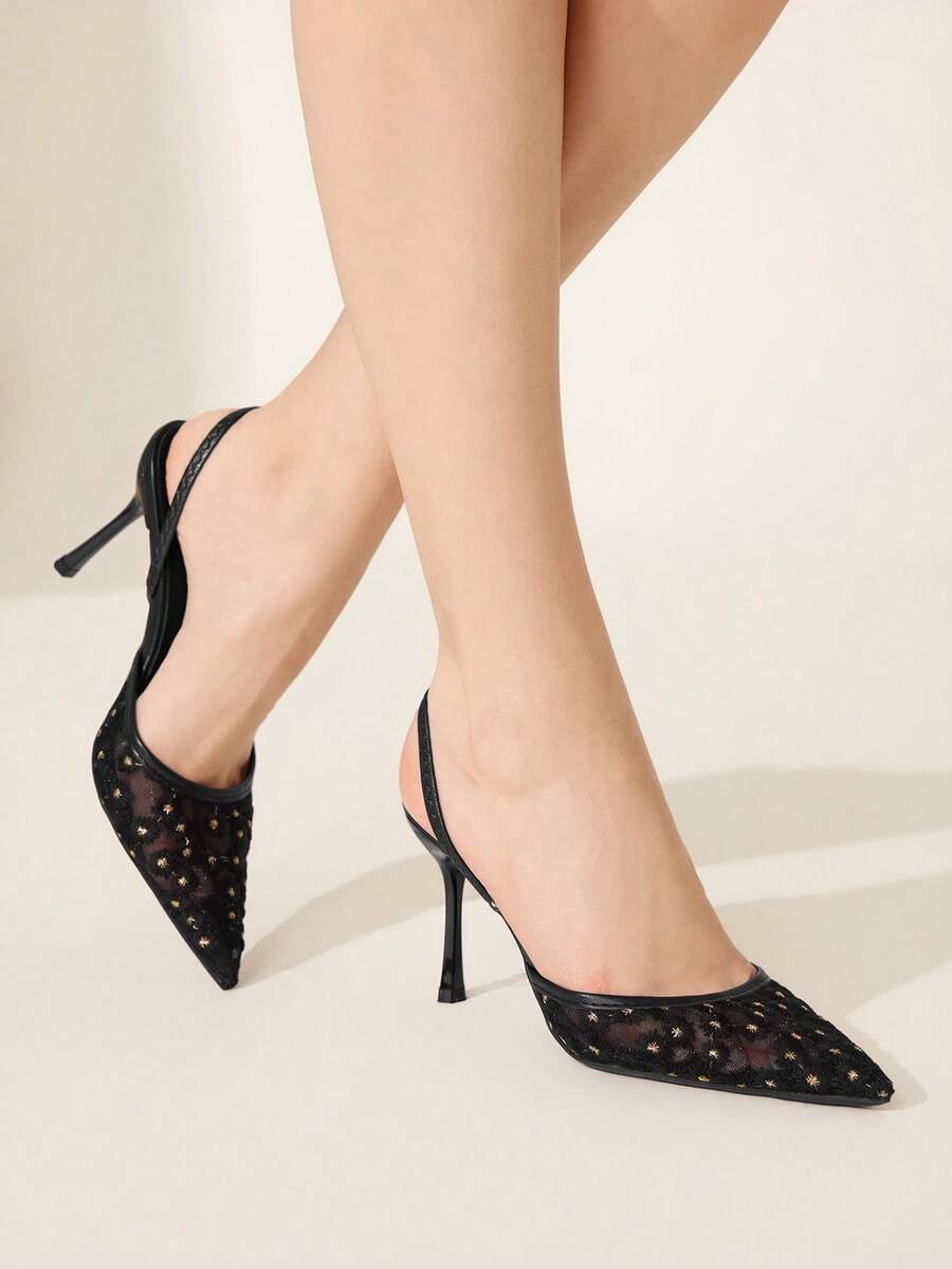 CUCCOO CHICEST Giày cao gót mũi nhọn màu đen lưới mới, gợi cảm, đa năng, thanh lịch dành cho nữ. - màu đen - Xem 1