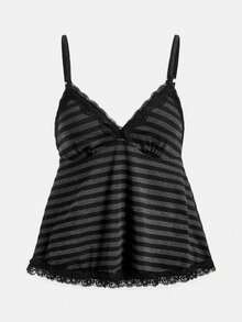 ROMWE Fairycore Plusstorlek Dam Spets Patchwork Randigt & Enfärgat Camisole - Multifärgad - Visa 3