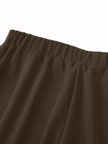 SHEIN LUNE Quần dài nữ cỡ lớn thời trang tối giản, ôm dáng, thoải mái - Cà phê nâu - Xem 3