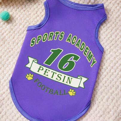 PETSIN 1 件可爱小脚印，字母数字 16 印花宠物背心，柔软透气，紫色运动风宠物服装