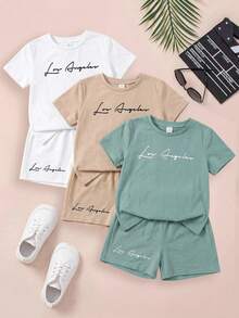 SHEIN Bộ 3 món mua 2 tặng 1: Áo thun cổ tròn tay ngắn dáng rộng và quần short thể thao. - Nhiều màu - Xem 3