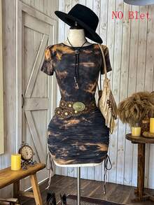 NostaNoir Đầm ôm dáng, thắt dây, xếp ly, in họa tiết tie-dye, thích hợp cho kỳ nghỉ hè ở bãi biển dành cho nữ. - Nhiều màu - Xem 6