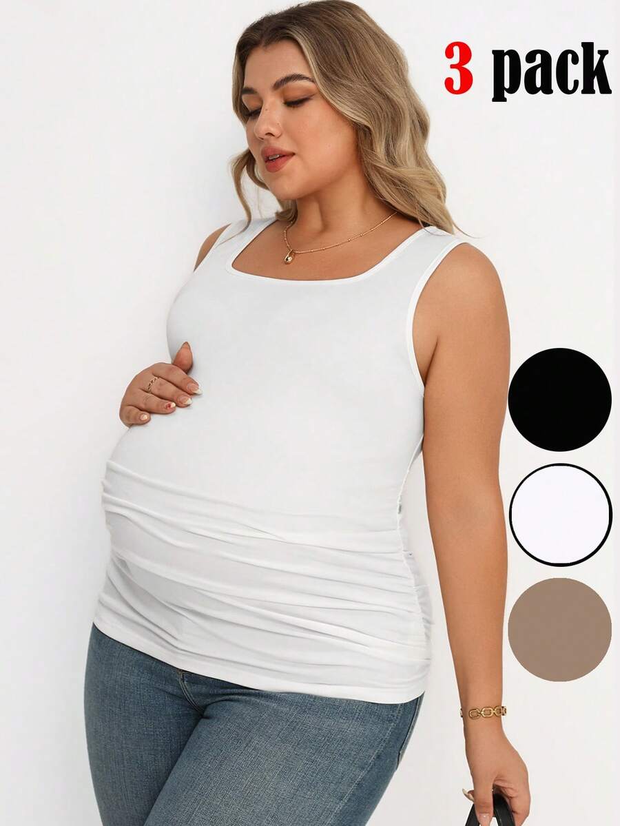 Plussiva 3件套加大码孕妇纯色休闲吊带背心 - 淺藍色 - 查看 1