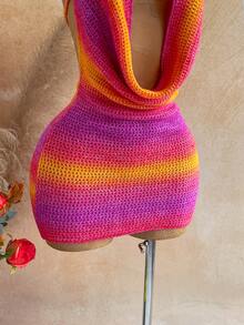 Soleia 女士深V领露背系带针织夏季连衣裙 - 彩色 - 查看 4