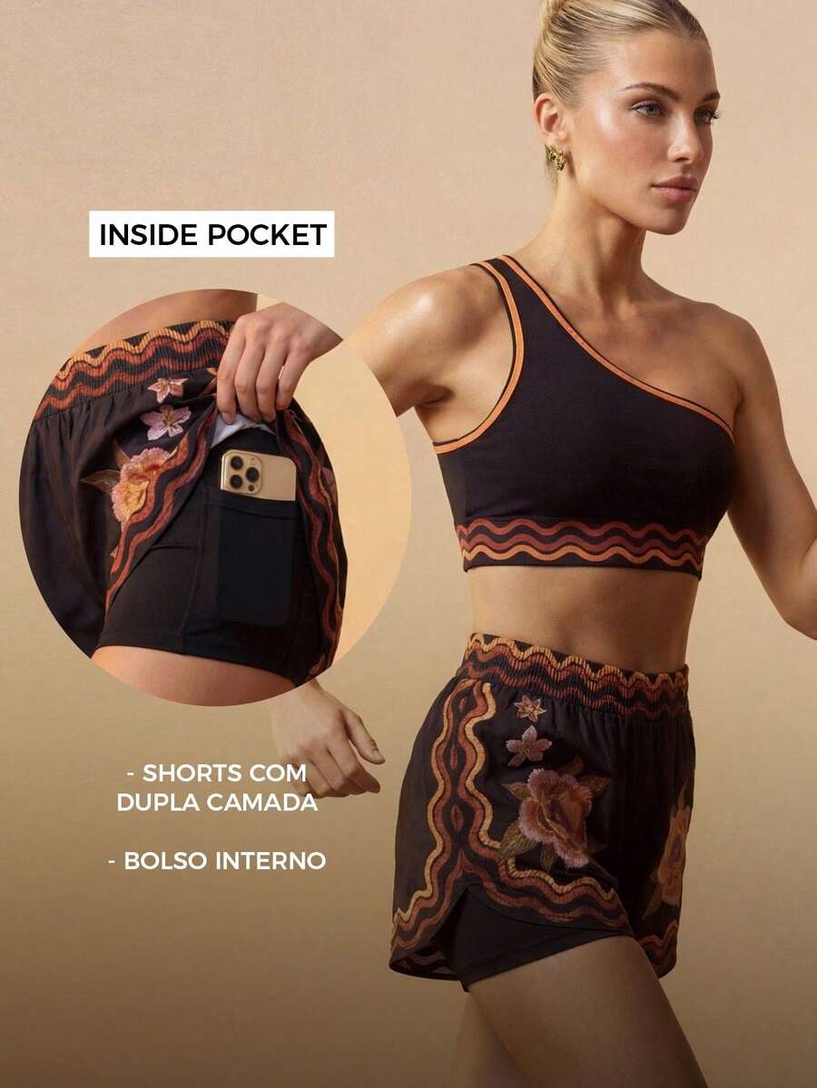CAJUNI Flower Print Gym Women Sports Shorts