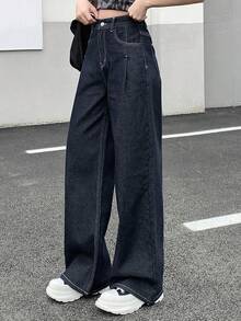 Dazy Tall Quần jeans nữ ống đứng cạp thường, kiểu dáng thường ngày năng động, phong cách đường phố và đô thị. - Rửa tối - Xem 4