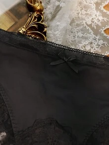 Divavoom 1件女士蕾丝拼接内裤 - 黑色 - 查看 3