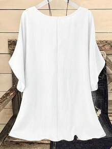 Linhara Plus Size Casual Vacation Brown Shirt - White - View 2