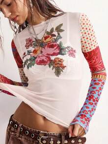 Bohemela 女士休闲印花拼接衬衫 - 淡紫色 - 查看 6