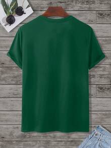 Manfinity Homme Camiseta de manga corta holgada y casual con estampado de letras, para verano - Verde - Ver 4