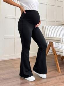 DAZY Legging Hamil Kasual Model Flare dengan Pinggang Elastis yang Dapat Diatur, Cocok untuk Semua Musim Gugur - Hitam - View 5