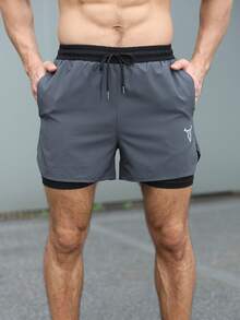 Gym Rark Herren Kontrast-Farbe Kordelzug Elastischer Bund Tasche Casual Sport Shorts - Dunkelgrau - Übersicht 6