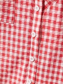 SHEIN Franclia Women's Casual Striped Raglan Short Sleeve Textured Blue & White Shirt, Summer - Red - View 6