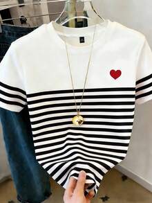EMERY ROSE Plus Size Women's Heart & Stripe Digital Print Short Sleeve T-Shirt - Multicolor - View 3
