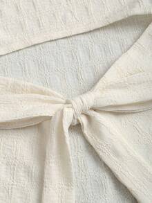 Sweetra 女士时尚百搭褶裥后系带纹理衬衫 - 米色 - 查看 3