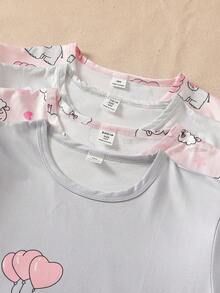 4pcs Women's Cute Rabbit & Swan Print Short Sleeve Ruffle Hem Nightgown Sleepwear Dress Set - Multicolor - View 3