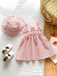 SHEIN Vintaside Kids 两件装女婴/幼儿柠檬印花吊带连体衣连衣裙，含帽子，休闲舒适，可爱百搭，适合日常穿着、度假和玩耍 - 彩色 - 查看 2