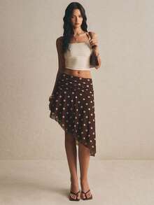 Chân váy chấm bi nữ, vạt lệch, kiểu dáng thường ngày, đa năng, thích hợp cho hẹn hò và đi chơi. - màu nâu - Xem 6