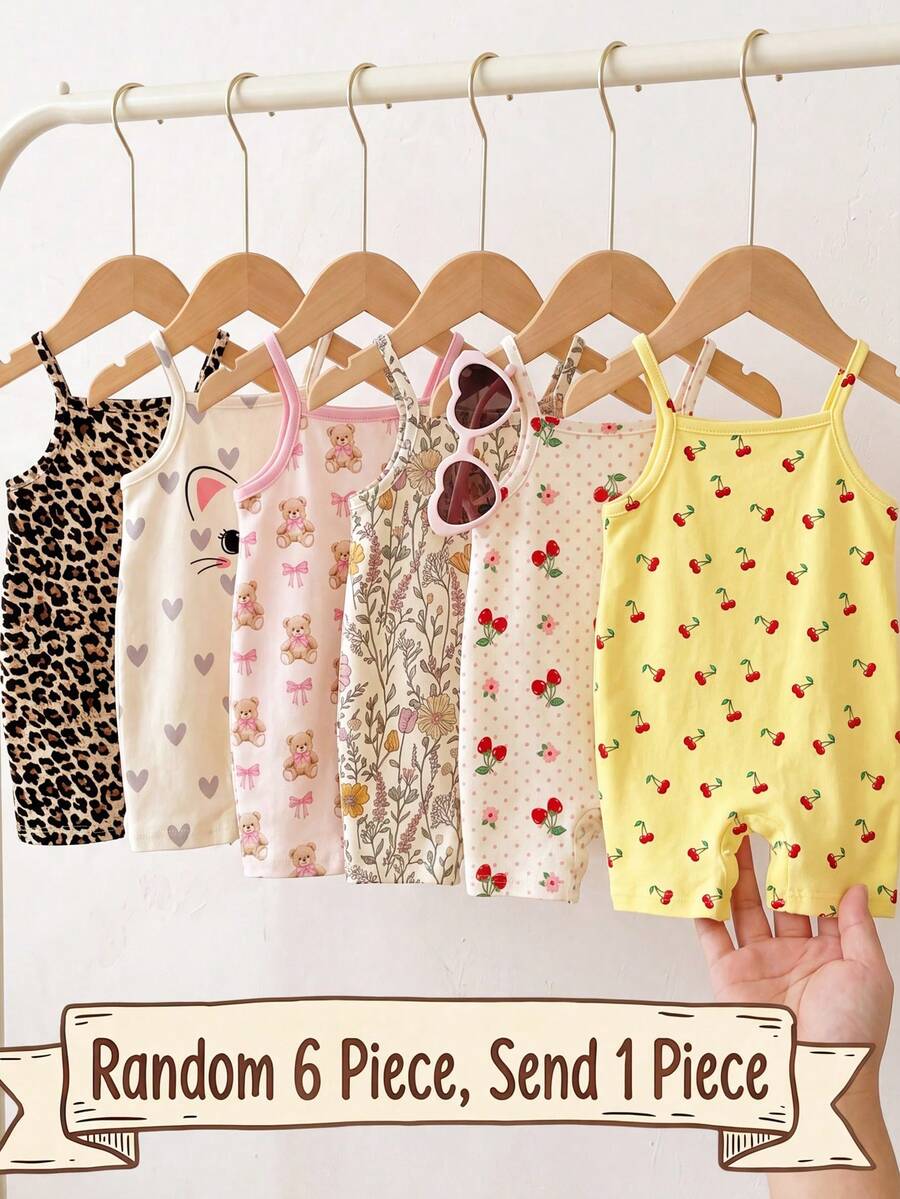 SHEIN Baby Girl Casual Suspender Romper, Suitable For Spring And Summer - Multicolor - View 1