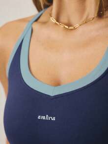Aralina Leisurewear Contrast Singlet Perfect For Activewear Outfits For Summer And Airport Outfit For Women - Navy Blue - View 5