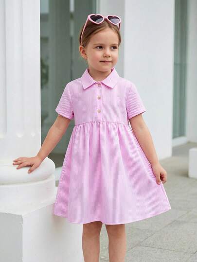 SHEIN 少女夏季休闲条纹连衣裙