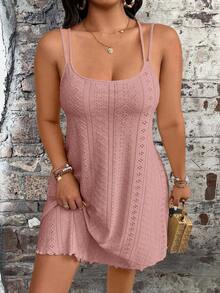 Breezaya Đầm slip jacquard mùa hè dáng rộng dành cho nữ cỡ lớn - Bụi hồng - Xem 5
