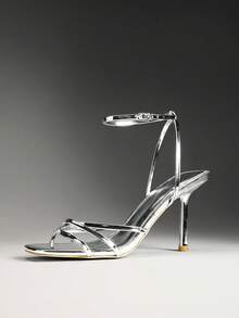 SHUZIA Women's Elegant Minimalist Ankle Strap Stiletto Heel Sandals Summer Shoes - Silver - View 6