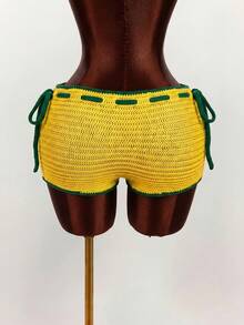 Amplova 2026 New Dopamine Color Vacation Women Knitted Mini Shorts - Yellow - View 9
