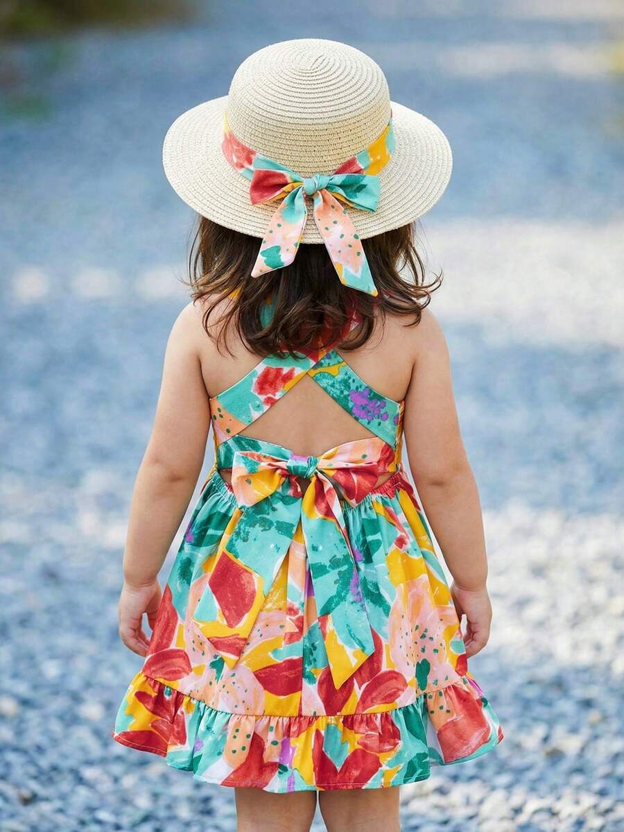 Emery Rose Kids Emery Rose Kids 女嬰度假休閒可愛花卉圖案荷葉邊裙擺公主印花多色無袖洋裝 - 彩色 - 查看 1