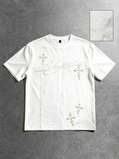 ROMWE MEN 2026 Spring, Autumn & Summer Men's Heavyweight Casual Fashion Crew Neck Short Sleeve T-Shirt, Unisex Couple Matching Tops