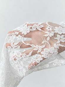 Franclia Áo liền thân dài tay màu đen trơn, cổ nhún, phối ren tương phản, thích hợp mặc hàng ngày, hẹn hò, mùa hè, gợi cảm. - trắng - Xem 3