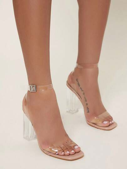 CUCCOO SZL Sandalias transparentes de moda para mujeres, sandalias de tacón grueso con tira de tobillo transparente, zapatos escolares, calzado universitario, zapatos navideños, de otoño, de Año Nuevo y de San Valentín