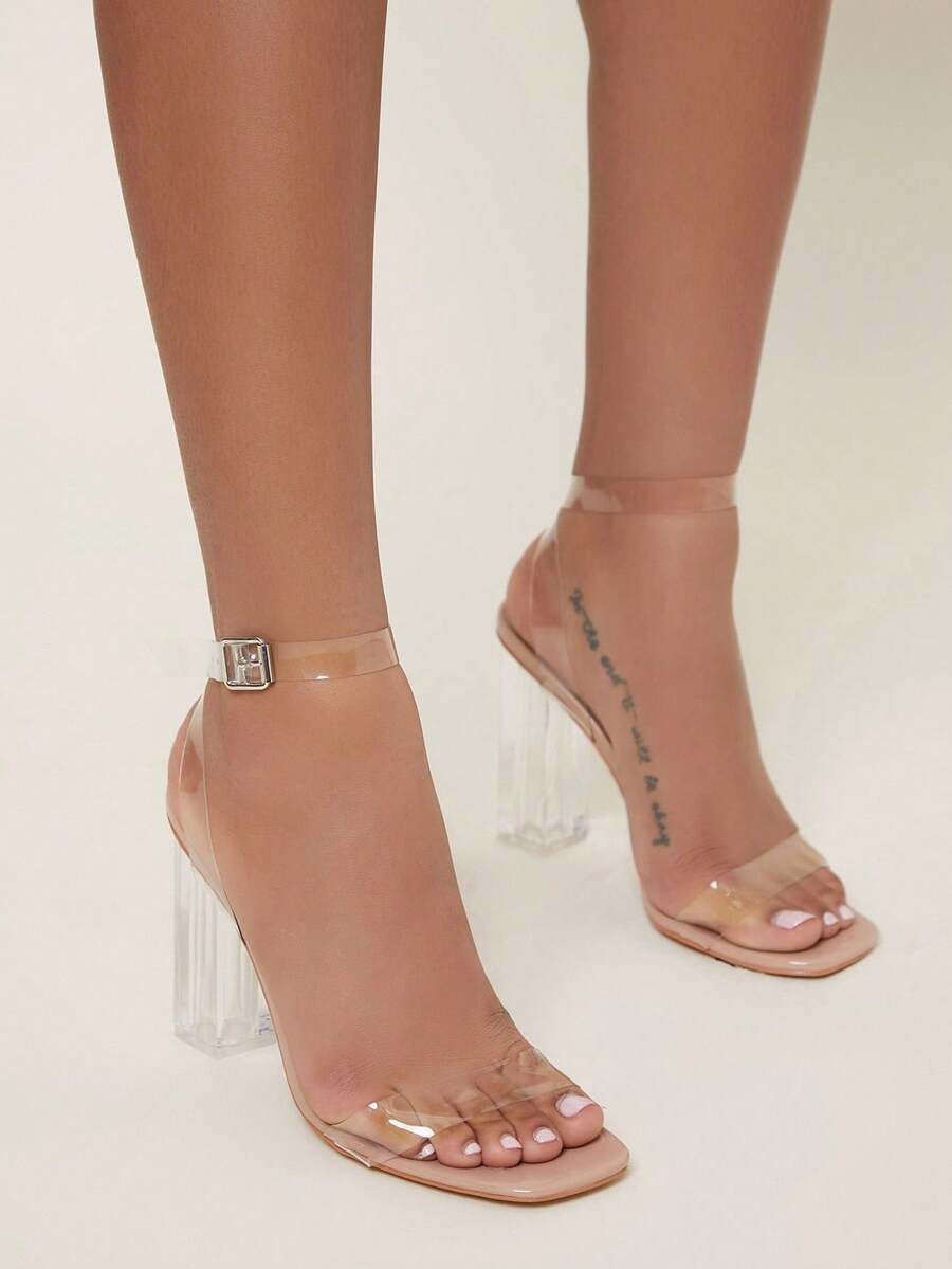 CUCCOO SZL Dép quai hậu trong suốt thời trang cho nữ, dép quai hậu cao gót chunky trong suốt cho giày trở lại trường Giày sinh viên đại học Giáng sinh Mùa thu Năm mới Ngày lễ Valentine - Trong sáng - Xem 1