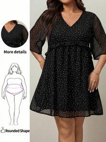 Enliva 大码女式波点娃娃裙 - 黑色 - 查看 1
