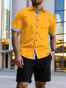 Manfinity Homme Plus Size Men's Minimalist Printed Short Sleeve Shirt - Yellow - View 3