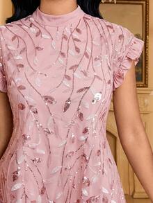 SHEIN Lady Đầm lưới thêu sequin thanh lịch dành cho nữ dự tiệc - Hồng - Xem 8