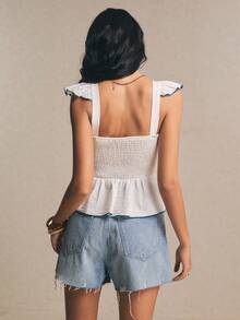 Poéselle Women's Contrast Trim Floral Embroidered Blouse - White - View 2
