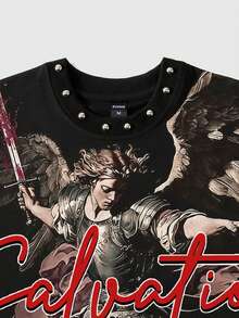ROMWE MEN Street Life Men's Printed Rivet Loose Tank Top - Black - View 3