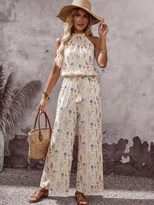 EMERY ROSE Mono de mujer casual con estampado floral y cuello halter - Azul - Ver 7