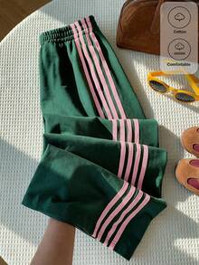 Comfortcana 2 piezas Pantalones deportivos anchos de mujer con bloques de color y rayas, aptos para verano, otoño e invierno, adecuados para el uso diario, citas y fiestas - Multicolor - Ver 7